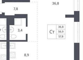 Продам квартиру студию, 56.9 м2, Новосибирск