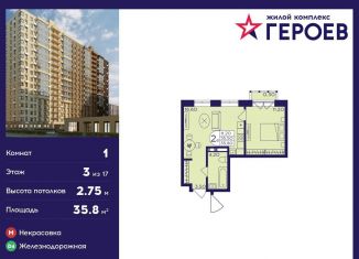 Продажа 1-комнатной квартиры, 35.8 м2, Балашиха, ЖК Героев