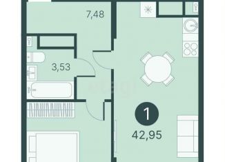 Однокомнатная квартира на продажу, 43 м2, Тюмень, Центральный округ