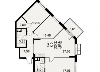 Продаю 3-ком. квартиру, 93.8 м2, Тула, Хлебная площадь