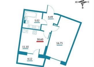 Продаю 1-ком. квартиру, 38.6 м2, Ленинградская область