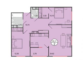 Продам 2-комнатную квартиру, 68.3 м2, Краснодар