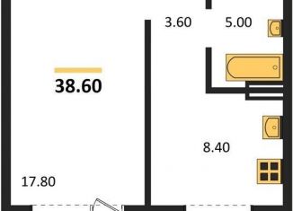 1-комнатная квартира на продажу, 38.6 м2, Новосибирск