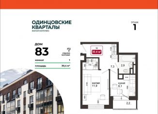 Продажа однокомнатной квартиры, 30.4 м2, деревня Солманово, ЖК Одинцовские Кварталы