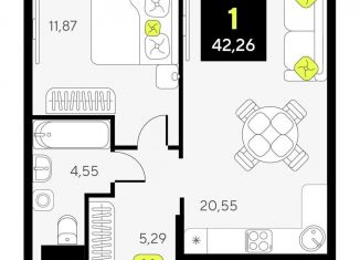 Продаю однокомнатную квартиру, 42.3 м2, Тюмень