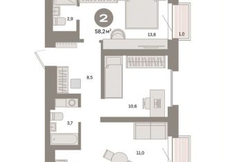 Продается 2-ком. квартира, 58.2 м2, Москва, Тагильская улица, 6/5, Бульвар Рокоссовского