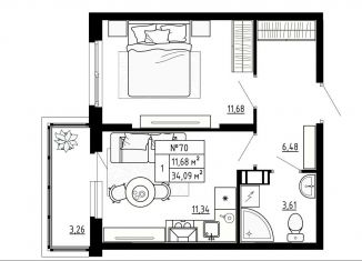 Продаю 1-ком. квартиру, 34.1 м2, поселок Аннино