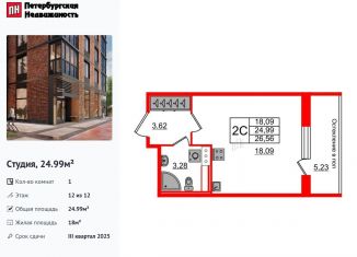 Квартира на продажу студия, 25 м2, Санкт-Петербург, метро Московская