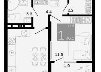 Продажа 1-ком. квартиры, 36.1 м2, Краснодарский край