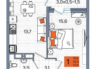 Продажа 1-комнатной квартиры, 37.4 м2, Краснодарский край