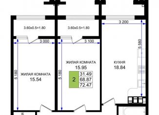 Продается 2-ком. квартира, 72.5 м2, Новороссийск