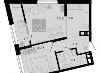 Продается 1-комнатная квартира, 46.4 м2, Краснодарский край