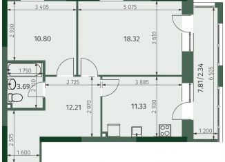 Продается двухкомнатная квартира, 58.7 м2, Казань