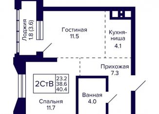 1-комнатная квартира на продажу, 40.4 м2, Новосибирск, метро Золотая Нива, улица Фрунзе, с1