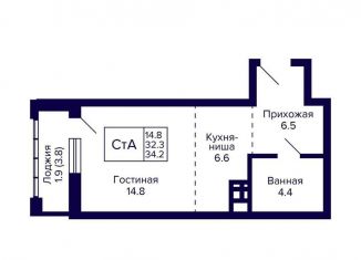 Продается квартира студия, 34.2 м2, Новосибирск, метро Золотая Нива, улица Фрунзе, с1