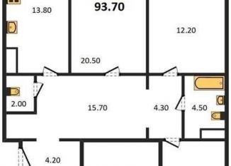 Трехкомнатная квартира на продажу, 93.7 м2, Воронеж, улица Артамонова, 34Ж, ЖК Волна-1