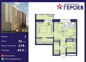 Продажа 1-комнатной квартиры, 33.5 м2, Балашиха, ЖК Героев, микрорайон Центр-2, к407с2