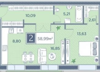 Продаю двухкомнатную квартиру, 59 м2, Красноярский край, улица Петра Подзолкова, 12