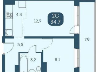 Продается 1-комнатная квартира, 34.6 м2, Новосибирск, Ленинский район, Междуреченская улица, 7/1