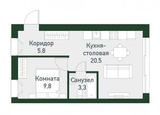 2-комнатная квартира на продажу, 38.9 м2, Челябинская область, Спортивная улица, 20