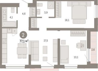 2-комнатная квартира на продажу, 77.1 м2, Новосибирск