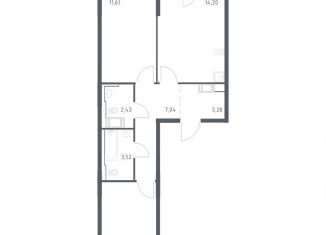 Продается двухкомнатная квартира, 56.3 м2, Колпино