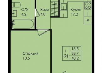 Продаю однокомнатную квартиру, 40.2 м2, Коммунар, улица Просвещения, 2