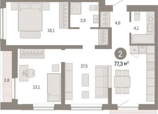 Продается двухкомнатная квартира, 77.3 м2, Новосибирск, метро Октябрьская