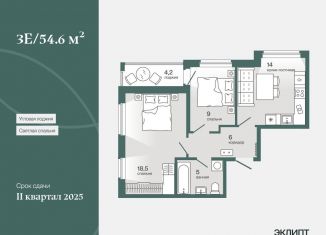 Продается двухкомнатная квартира, 54 м2, Тюмень, Калининский округ