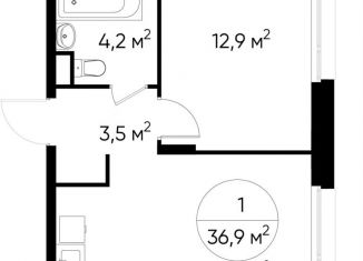 Однокомнатная квартира на продажу, 36.9 м2, Москва, деревня Рассказовка, 1