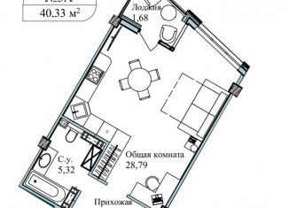 1-комнатная квартира на продажу, 41.7 м2, Севастополь, улица Лётчиков, 10