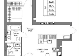 2-ком. квартира на продажу, 69.3 м2, Калуга