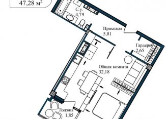 1-комнатная квартира на продажу, 48.9 м2, Севастополь, улица Лётчиков, 10