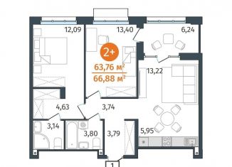 Продаю двухкомнатную квартиру, 63.8 м2, Тюмень, Центральный округ