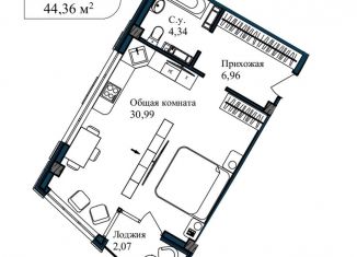 1-ком. квартира на продажу, 45.5 м2, Севастополь, улица Лётчиков, 10