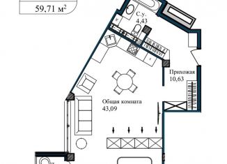 Однокомнатная квартира на продажу, 61.3 м2, Севастополь, улица Лётчиков, 10