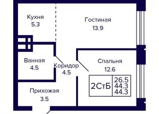 Продаю 2-ком. квартиру, 44.3 м2, Новосибирск, Красносельская улица, метро Берёзовая роща