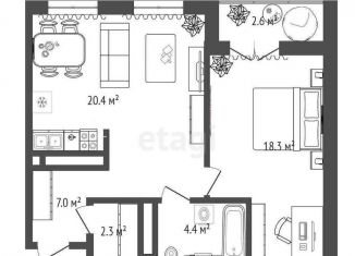 Продается однокомнатная квартира, 52.7 м2, Тюмень, Холодильная улица