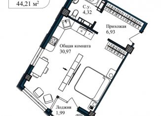 Однокомнатная квартира на продажу, 46.2 м2, Севастополь, улица Лётчиков, 10