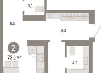 Продаю 2-комнатную квартиру, 72.1 м2, Новосибирск