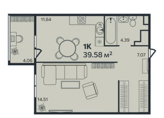 Продам 1-ком. квартиру, 39.6 м2, Ленинградская область, Малая Каменная улица, 10к1