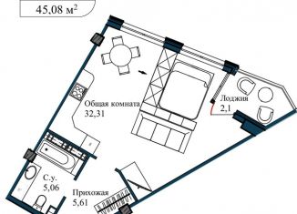 Продаю 1-ком. квартиру, 47.8 м2, Севастополь, улица Лётчиков, 10