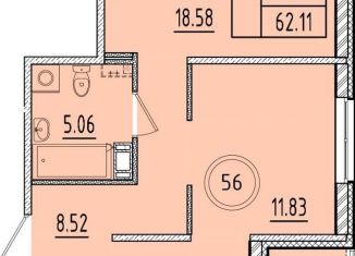 2-комнатная квартира на продажу, 57 м2, посёлок Шушары