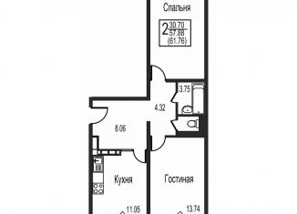 Продажа двухкомнатной квартиры, 61.8 м2, Московская область, Лёдовская улица, 30
