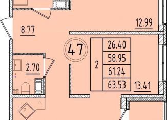 Продаю 2-комнатную квартиру, 59 м2, посёлок Шушары