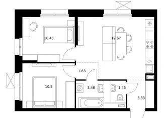 Продам двухкомнатную квартиру, 50.5 м2, Хабаровск