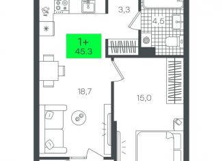 Продаю 1-комнатную квартиру, 45.3 м2, Тюмень, Калининский округ