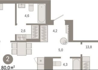 Двухкомнатная квартира на продажу, 80 м2, Екатеринбург, метро Уральская, улица Пехотинцев, 2В