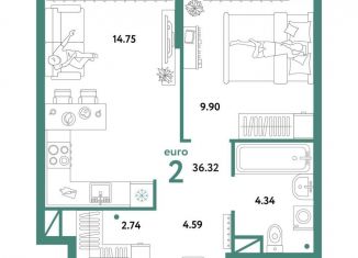 Продаю 2-ком. квартиру, 36.3 м2, Тюмень, Калининский округ, Интернациональная улица, 199к10