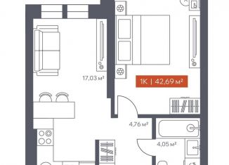 Продаю однокомнатную квартиру, 42.7 м2, Томская область, Красноармейская улица, 144